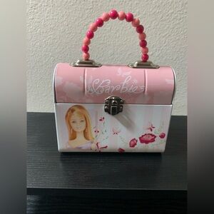 Vintage Barbie Pink Tin Purse Bag Handbag With Beaded Handle Hard To Find